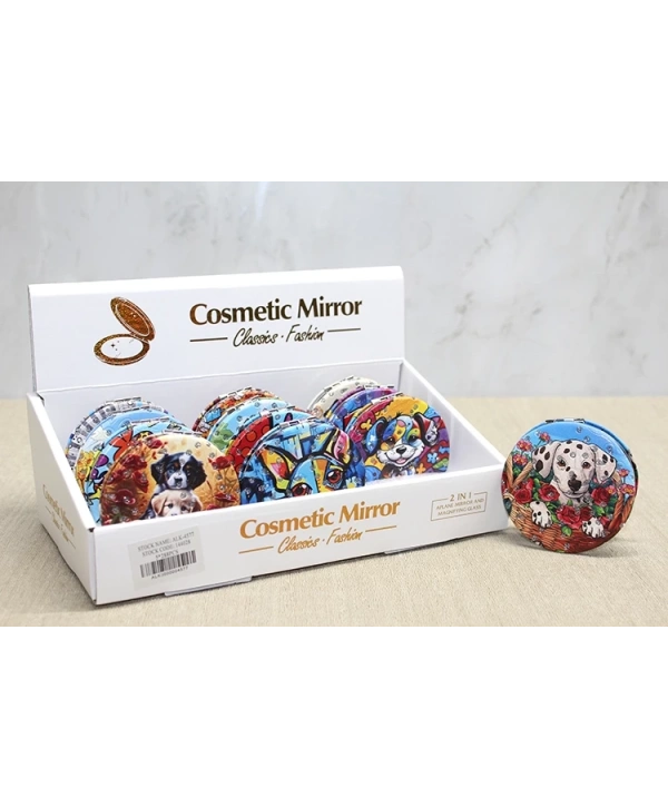 Sevimli Köpek Tasarımıyla Taş İşlemeli İnce El Aynası Yuvarlak Alk4577