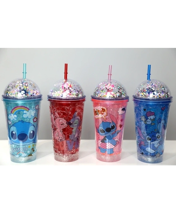 Sevimli Stitch Işıklı Pipetli Pullu Suluk & Bardak 400 Ml Alk3146