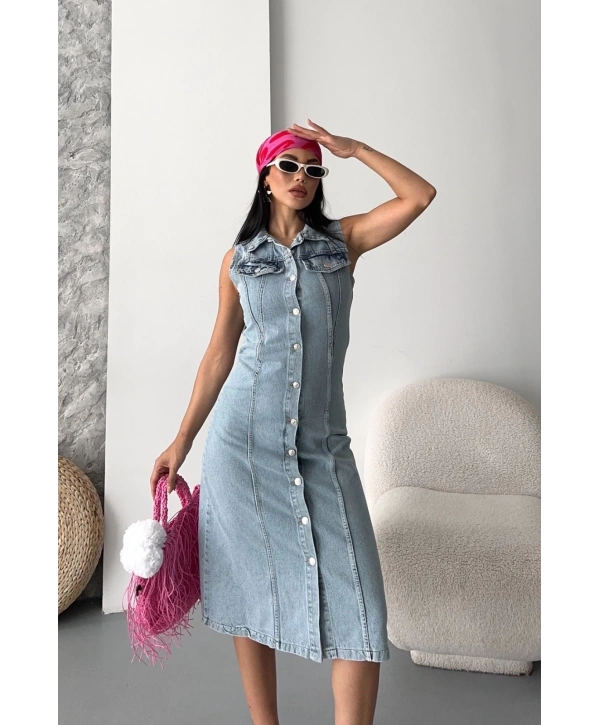 Sıfır kol kar yıkama tunik ceket mavi d2520