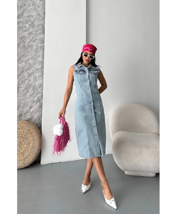 Sıfır kol kar yıkama tunik ceket mavi d2520