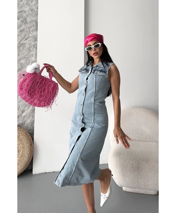 Sıfır kol kar yıkama tunik ceket mavi d2520