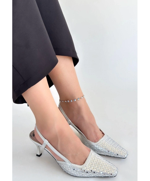 Sione Gümüş Cilt Topuklu Ayakkabı