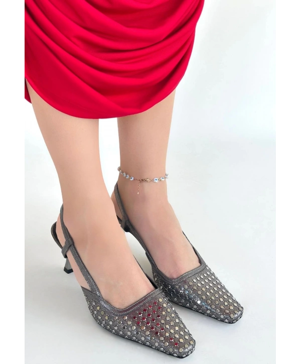 Sione Platin Cilt Topuklu Ayakkabı