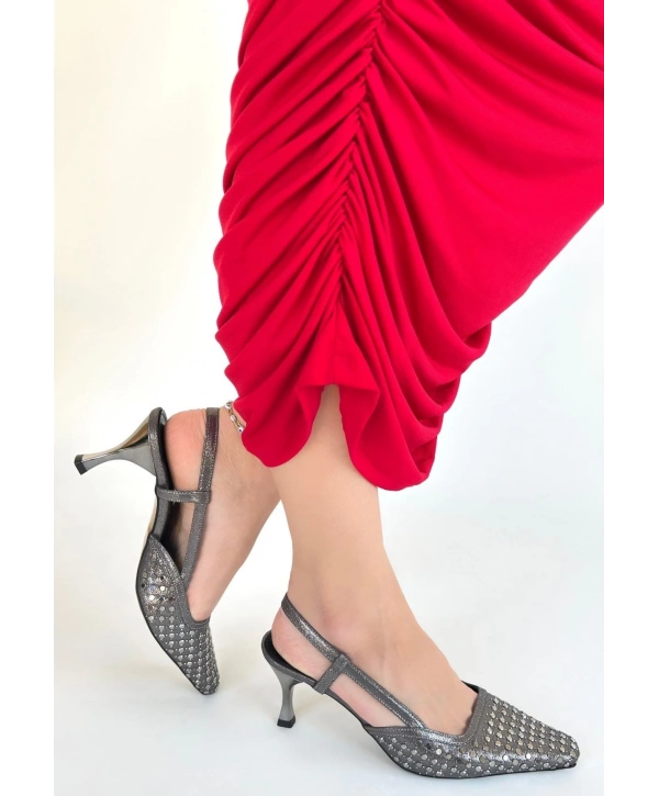 Sione Platin Cilt Topuklu Ayakkabı