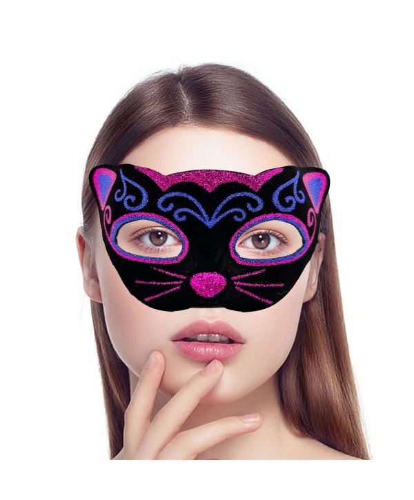 Siyah Kadife Kaplama Üzeri Pembe Mavi Sim İşlemeli Kedi Maskesi 20x13 Cm