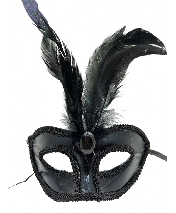 Siyah Renk Rugan Kaplama Siyah Tüylü Parti Maskesi 18x20 Cm