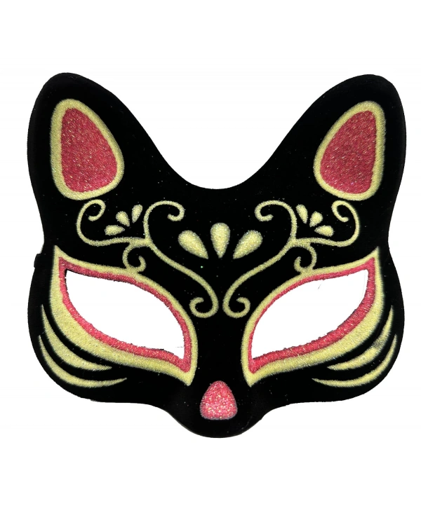 Siyah Renk Süet Kaplama Üzeri Kırmızı Sarı Simli Kedi Maskesi 17x14 Cm