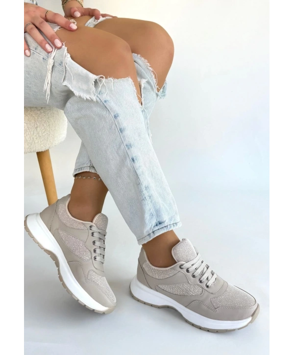 Slar Bej Cilt Bağcıklı Spor Ayakkabı