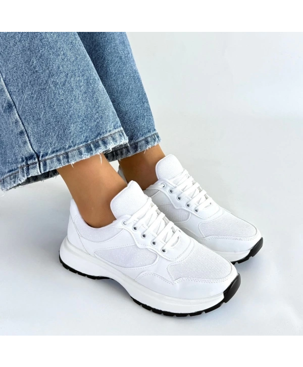 Slar Beyaz Cilt Bağcıklı Spor Ayakkabı