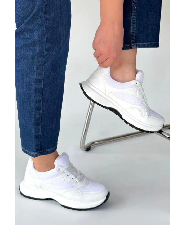 Slar Beyaz Cilt Spor Ayakkabı