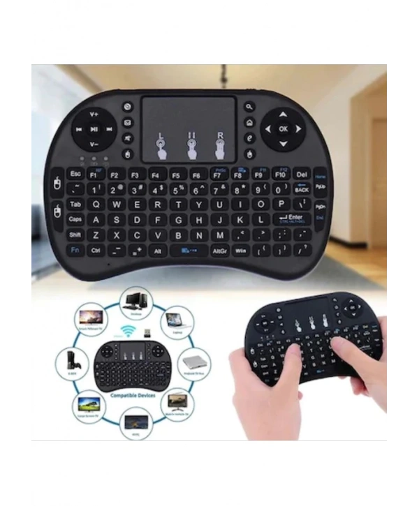 Smart Tv Box Ps3 Uyumlu Kablosuz Dokunmatik Işıklı Şarjlı Touchpadli Mini Q Klavye