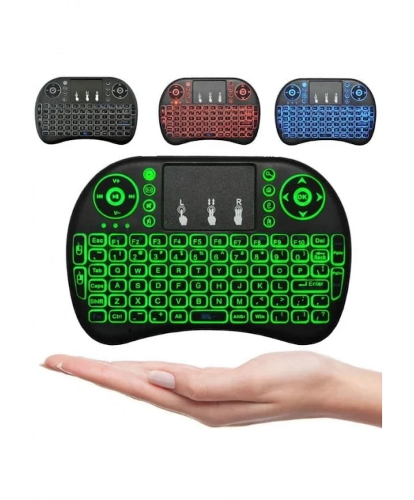 Smart Tv Box Ps3 Uyumlu Kablosuz Dokunmatik Işıklı Şarjlı Touchpadli Mini Q Klavye