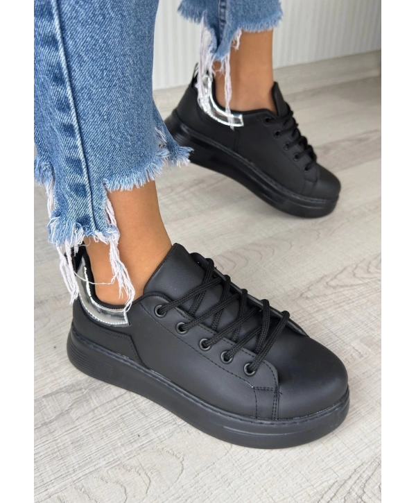 Sofio Siyah Cilt Bağcıklı Spor Ayakkabı