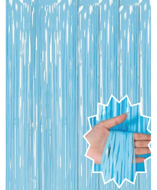 Soft Mavi Püsküllü Kapı Perdesi - Parti, Baby Shower, Sünnet Süsü, Cinsiyet Partisi 1x2 M