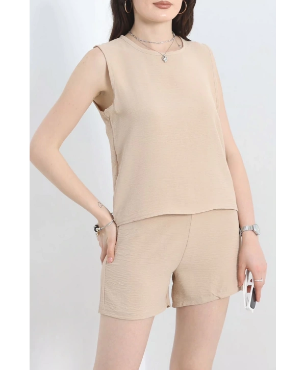 Şortlu Ayrobin takım bej