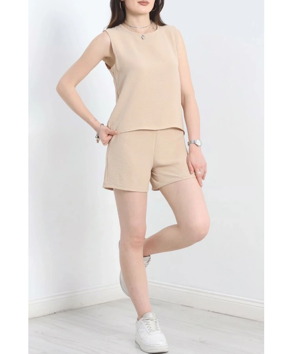 Şortlu Ayrobin takım bej