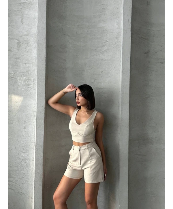 Şortlu keten takım s255014