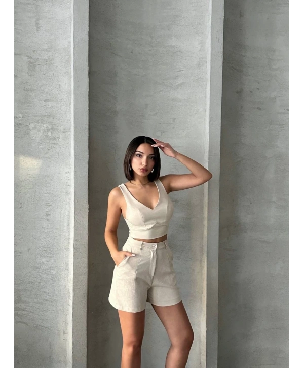 Şortlu keten takım s255014