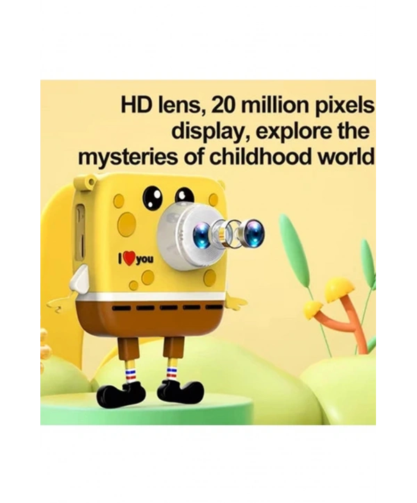 Sünger Bob Tasarımlı Yeni Nesil Çocuk Dijital Mini Fotoğraf Makinesi Çift Kamera