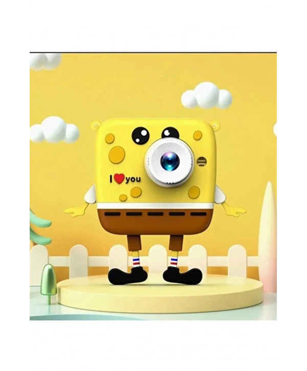 Sünger Bob Tasarımlı Yeni Nesil Çocuk Dijital Mini Fotoğraf Makinesi Çift Kamera