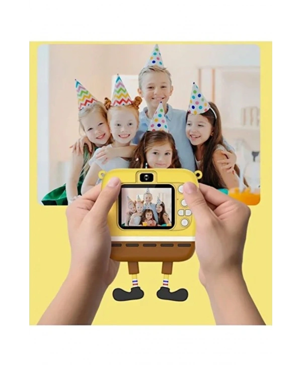 Sünger Bob Tasarımlı Yeni Nesil Çocuk Dijital Mini Fotoğraf Makinesi Çift Kamera