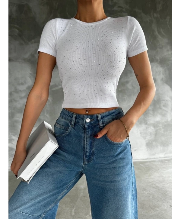 Taş baskılı kaş korse bluz