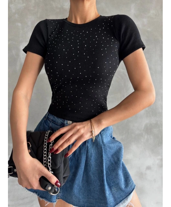 Taş baskılı kaş korse bluz