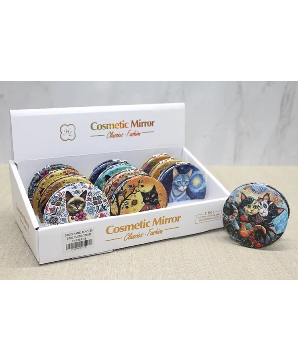 Kedi Taşlı El Aynası Yuvarlak İnce Alk3760