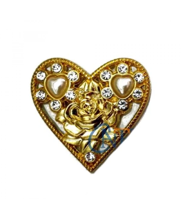 Taşlı Kalp Broş, Kutu, Sandık Süsü - Sarı, 10 Adet