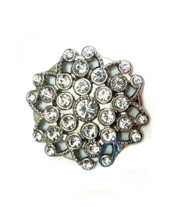 Taşlı Yuvarlak Broş, Sandık Süsü 4,5 Cm - Nikel, 10 Adet