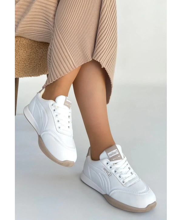Tawen Beyaz Cilt Bağcıklı Spor Ayakkabı