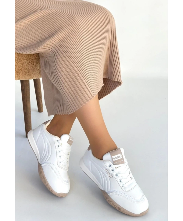 Tawen Beyaz Cilt Bağcıklı Spor Ayakkabı