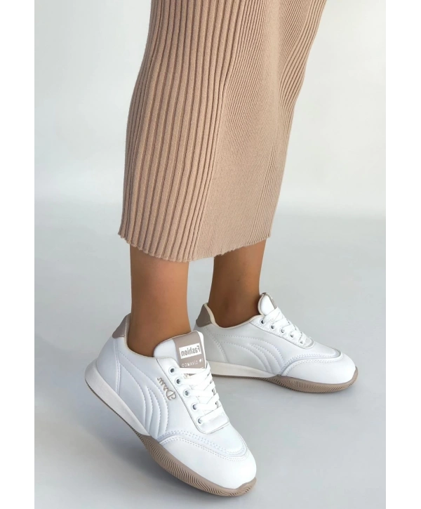 Tawen Beyaz Cilt Bağcıklı Spor Ayakkabı