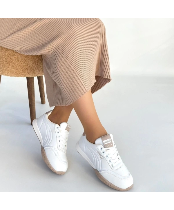 Tawen Beyaz Cilt Bağcıklı Spor Ayakkabı