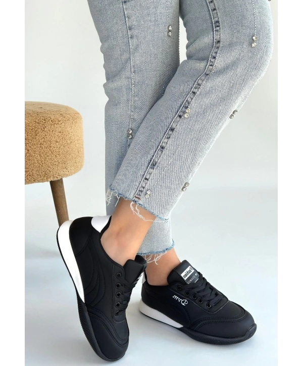 Tawen Siyah Cilt Bağcıklı Spor Ayakkabı