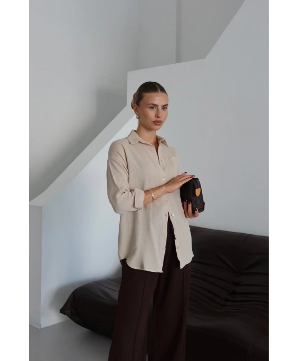 Tek cepli müslin gömlek bej pt