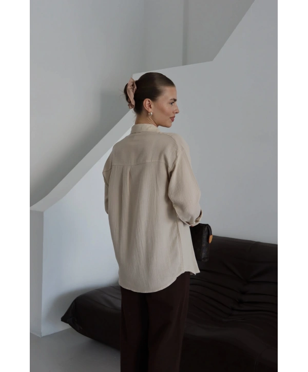 Tek cepli müslin gömlek bej pt
