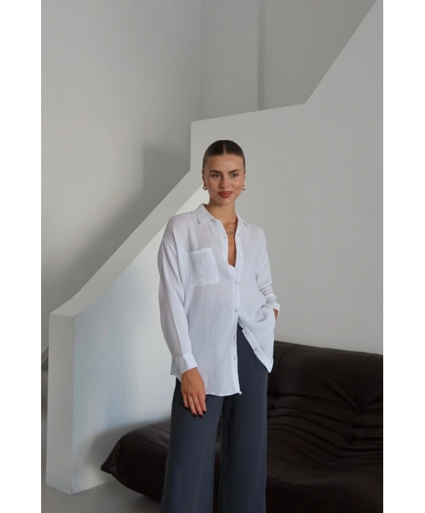 Tek cepli müslin gömlek beyaz pt