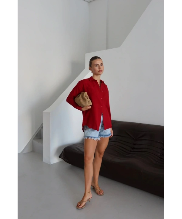 Tek cepli müslin gömlek bordo pt