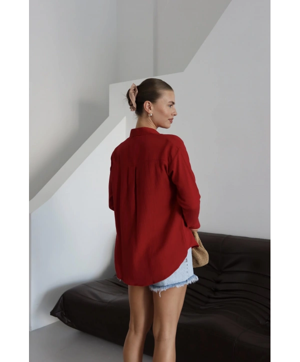 Tek cepli müslin gömlek bordo pt