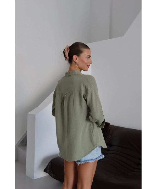 Tek cepli müslin gömlek haki pt