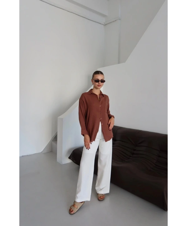 Tek cepli müslin gömlek kahve pt