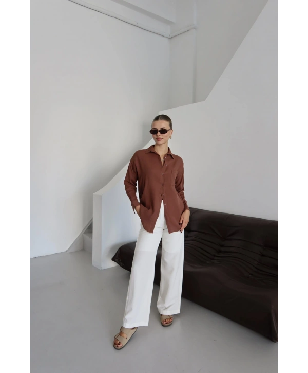 Tek cepli müslin gömlek kahve pt