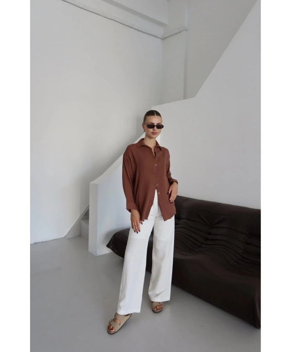 Tek cepli müslin gömlek kahve pt
