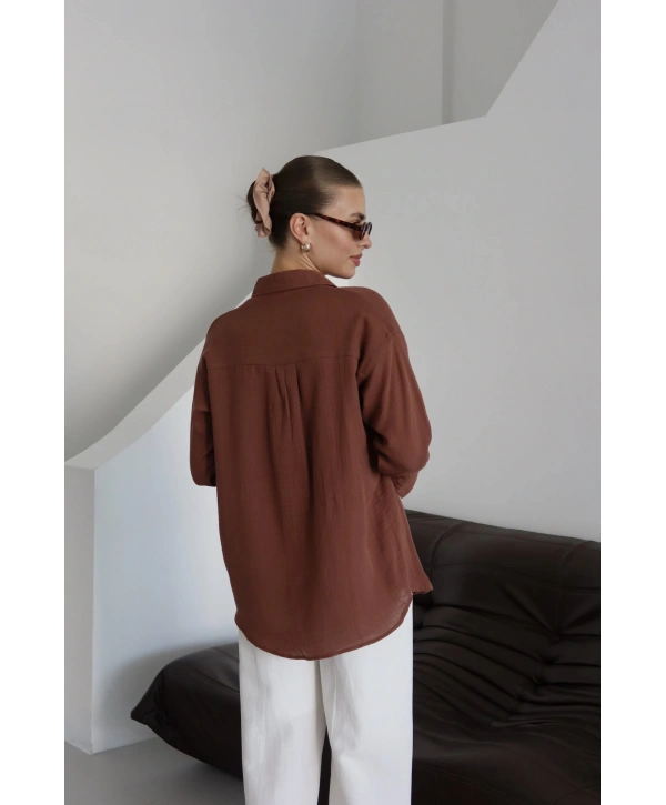 Tek cepli müslin gömlek kahve pt