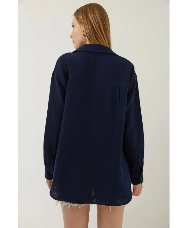 Tek cepli müslin gömlek lacivert pt