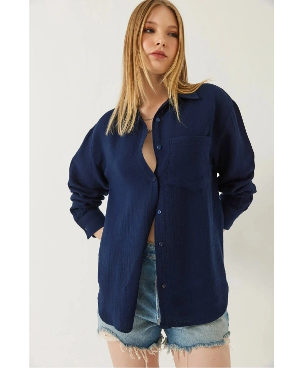 Tek cepli müslin gömlek lacivert pt