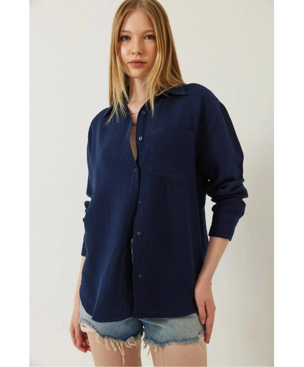 Tek cepli müslin gömlek lacivert pt