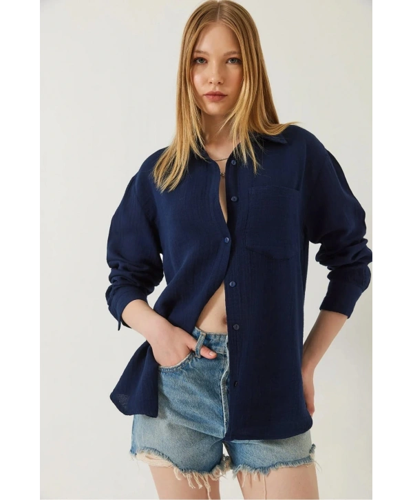 Tek cepli müslin gömlek lacivert pt
