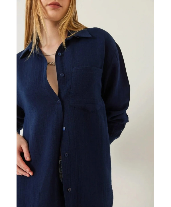 Tek cepli müslin gömlek lacivert pt